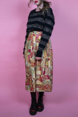 Vintage vzorovaná farebná midi sukňa - M/L
