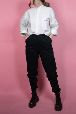 Tmavomodré bavlnené vintage nohavice high waist - M