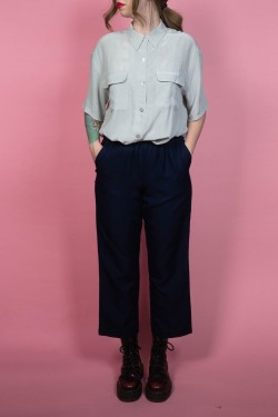 Vintage nohavice s vysokým pásom na gumu - M/L