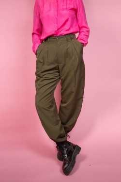 Vintage nohavice s vysokým pásom khaki - L/XL