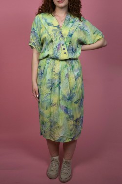 Svetlozelené kvetované vintage šaty - M
