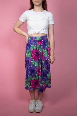 Fialovo-ružová kvetovaná vintage sukňa - M/L