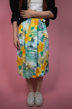 Zavinovacia vintage sukňa so žltými kvetmi - UNI