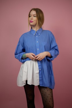 Modro-biela predĺžená košeľa Upcyklové - UNI