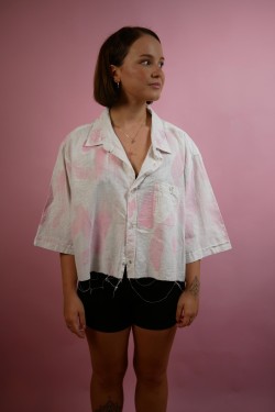 Ružovo-biela farbená crop košeľa Upcyklové - UNI