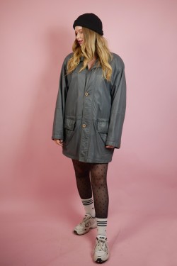 Sivý kožený vintage kabát - M/L