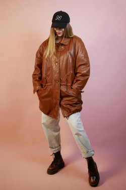 Hnedý kožený vintage kabát - L