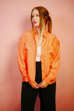 Oranžová vintage hodvábna košeľa - M