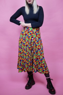 Farebná vintage sukňa s gombíkmi - S