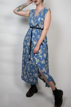 Modré vintage kvetované šaty - L